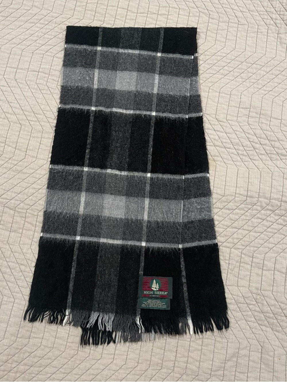 Vintage High Sierra by Mervyn’s Black & Gray Plaid Scarf Made in Western Germany